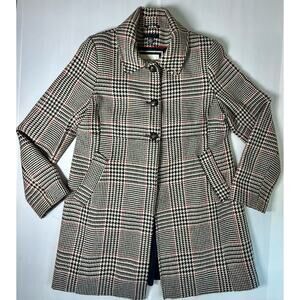 TOMMY HILFIGER Sz 12 Classic Plaid Wool Blend Long Overcoat Coat Jacket